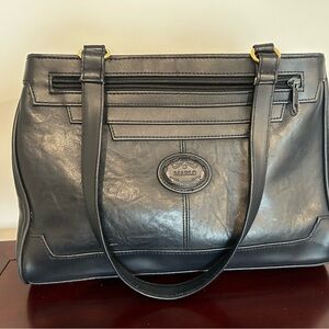 Marlow Dark Blue Leather Tote with Gold Hardware